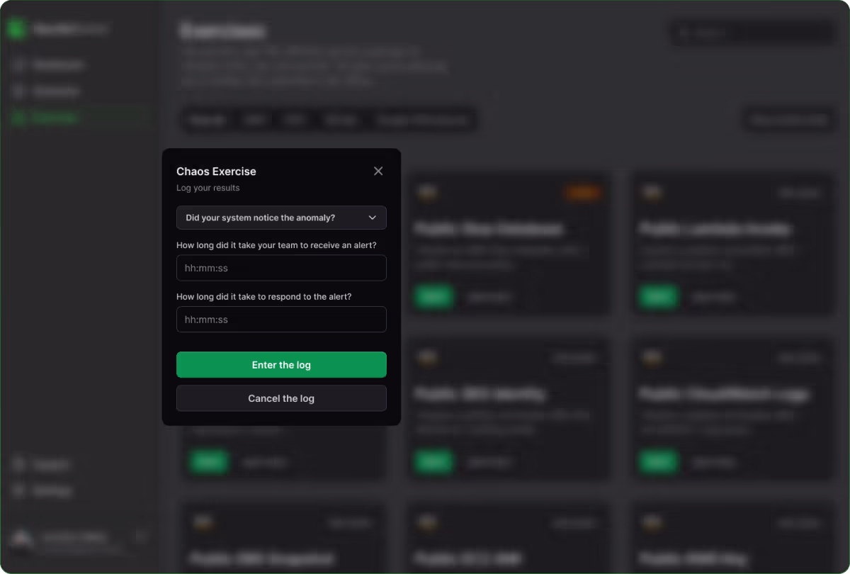 app screenshot, security exercise configuration popup
